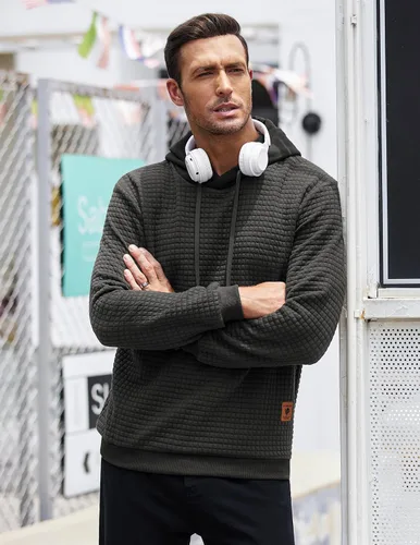 Vista 3 de COOFANDY - Sudadera con capucha para hombre, casual, de manga larga, con cordón ajustable y tejido de punto de gofre