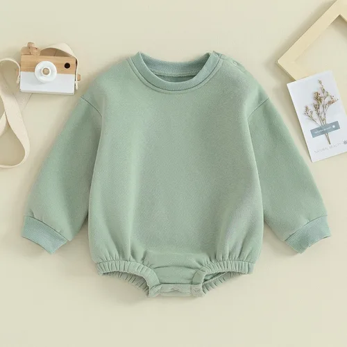 Vista 2 de AEEMCEM Sudadera de forro polar para bebé recién nacido, mameluco de burbujas, color sólido, suéter grueso, ropa cálida de invierno