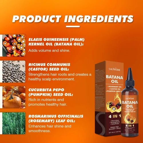 Vista 3 de Aceite de batana orgánico para el crecimiento del cabello Batana 4 en 1 de Honduras con romero, semillas de calabaza, aceite de ricino nutrición
