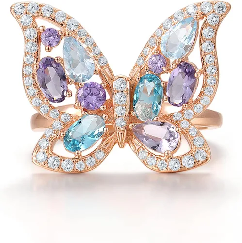 Vista 2 de Santuzza Anillo de mariposa de plata de ley para mujer