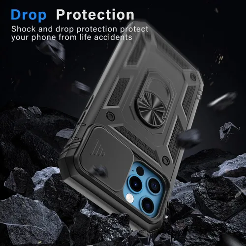 Vista 6 de Korecase Diseño para iPhone 12 Pro Max Kickstand Funda con cubierta de cámara de grado militar Caída de doble capa de cuerpo completo Protección a