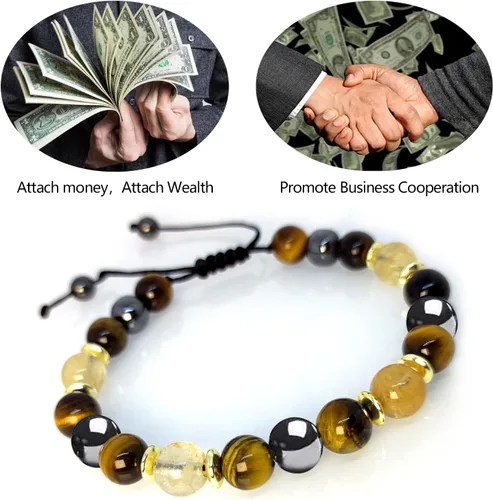 Vista 6 de Pulsera de sanación para aliviar la hematita, pulsera de triple protección