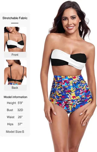 Vista 6 de Ocean Blues Bandeau - Top de natación sin tirantes Negro y blanco