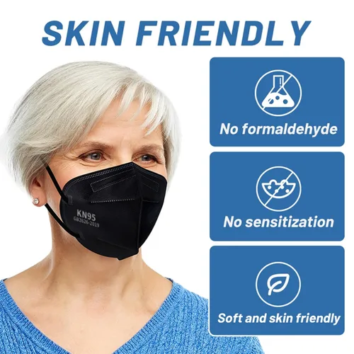 Vista 9 de Mascarillas Faciales KN95 Negras para Adultos - Paquete de 100 Mascarillas Desechables Cómodas de Seguridad de 5 Capas y 5 Extensores de Mascarillas