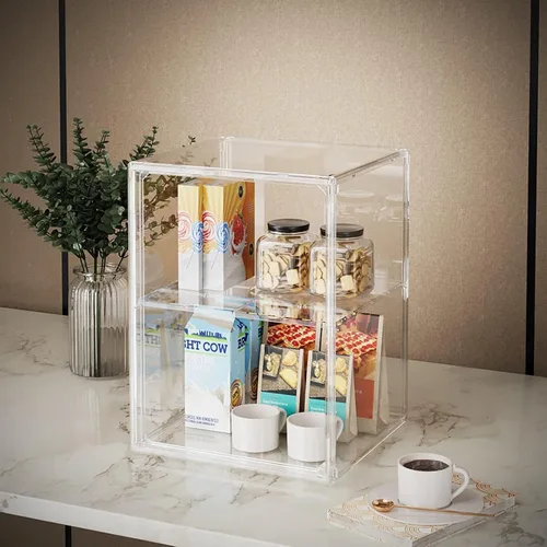 Vista 4 de starogegc Paquete de 2 organizadores de maquillaje, organizador de baño acrílico de gran capacidad, cubos organizadores de cosméticos transparentes