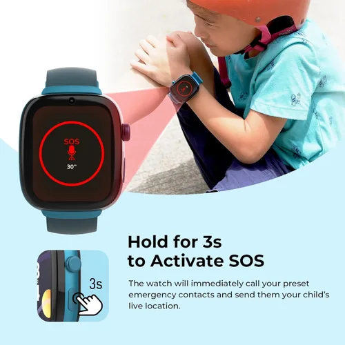 Vista 6 de EIOTCLUB Reloj inteligente MX3 para niños, videollamadas 4G LTE y rastreador GPS, modo escolar y zonas seguras, botón SOS y controles parentales