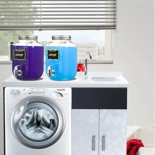 Vista 7 de Eleganttime Dispensadores de bebidas de vidrio de 1 galón para fiestas, paquete de 2 dispensadores de bebidas con infusor de frutas, dispensador