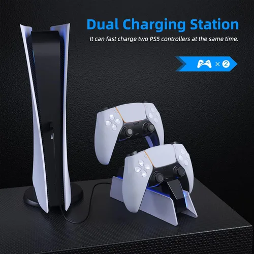 Vista 2 de Estación de carga de controlador PS5 con base de carga rápida dual PS5 cargador para Playstation 5 Dualsense Wireless Controller Accessories - LED
