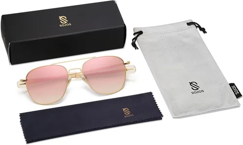 Vista 6 de SOJOS Gafas de sol de aviador polarizadas pequeñas para hombres y mujeres, clásico doble puente cuadrado, aviadores SJ1179