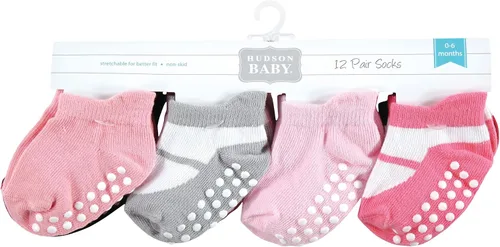Vista 2 de Hudson Baby Calcetines antideslizantes unisex para bebé, Rosado Rosa Negro