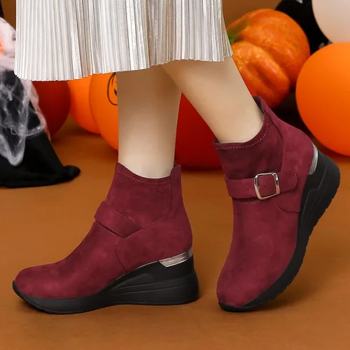 Vista 2 de Allegra K Botas de tobillo con plataforma y puntera redonda para mujer