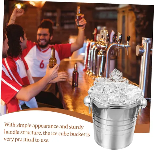Vista 5 de Cubo de almacenamiento de hielo grueso de acero inoxidable con doble asa enfriador de cerveza para Ktv bares fiestas para botellas y bebidas