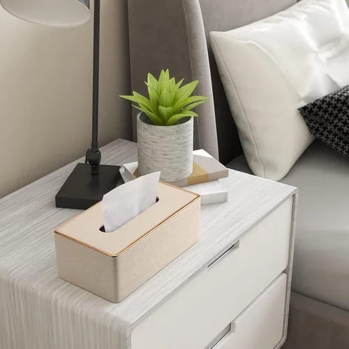 Vista 3 de Cubierta de caja de pañuelos, soporte de caja de pañuelos de cuero PU Rectangular Box Covers para el hogar/oficina/decoración del coche 9.84 "X5.23