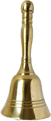 Vista 4 de GURU JEE™ Campana de latón tradicional india, campanilla de mano, pequeña campana para templo, campanilla de boda, cascabel de mano de Navidad