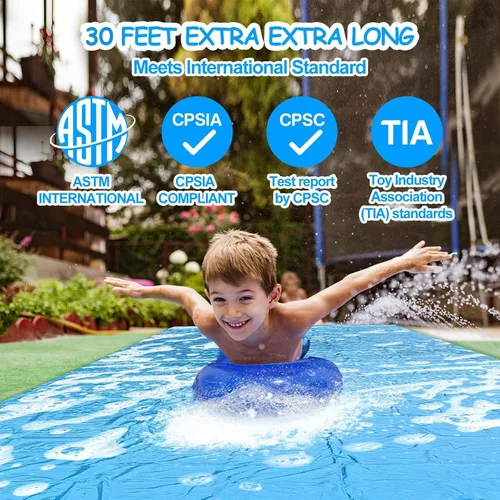 Vista 2 de Tobogán de agua antideslizante, tobogán de agua extra largo de 30 pies para niños y adultos con 2 bodyboards, toboganes de agua deslizantes