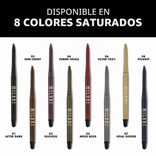 Vista 8 de Milani Stay Put Delineador de Ojos - Goal Digger (0.01 onzas) Lápiz de ojos autoafilable sin crueldad con borrador incorporado - Delinea y define