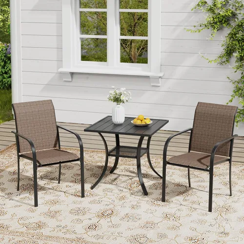 Vista 9 de VICLLAX Juego de 2 sillas de patio pequeñas para exteriores, juego de sillas apilables para patio y mesa de comedor cuadrada para porche delantero