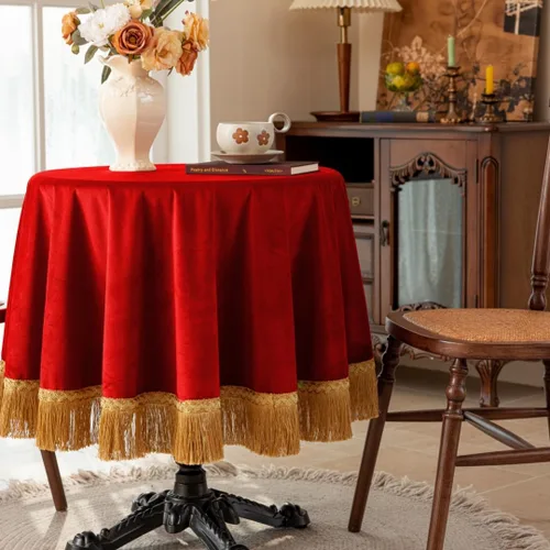 Vista 31 de F-CHU - Funda de terciopelo negro de lujo para mesita de noche con flecos dorados, mantel decorativo para mesita de noche, a prueba de polvo