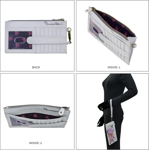 Vista 4 de Anuschka Womens Original Hand-Painted Genuine Leather RFID Blocking Organizer Wristlet