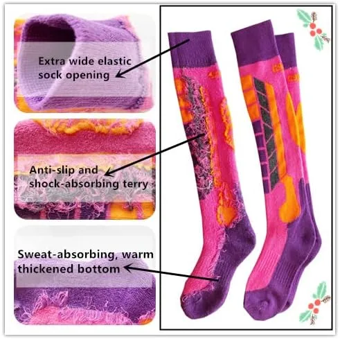 Vista 3 de Pumkryth Calcetines de esquí para niños, snowboard, esquí, deportes de invierno, cálidos, calcetines de rodilla sobre la pantorrilla, OTC de alto