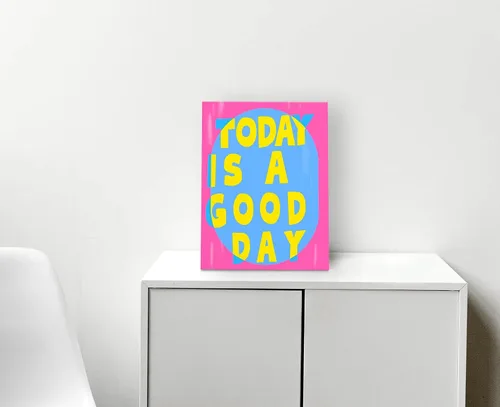 Vista 5 de Arte de Lienzo Inspiracional para Pared, Arte de Pared Femenino, Arte de Lienzo Enmarcado para Pared Azul Preppy Funky Today Is a Good Day de 14x11