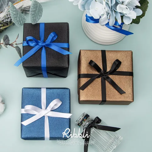 Vista 4 de Ribbli Cinta de satén negra de doble cara de 3/8 pulgadas x 50 yardas, cinta negra para envolver regalos, manualidades, decoración de boda, lazos