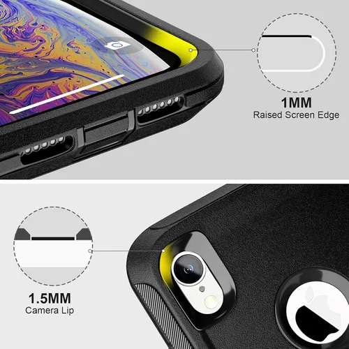 Vista 2 de Funda para iPhone Xs Max de 6.5 pulgadas, con clip para cinturón, soporte con 2 protectores de pantalla, cuerpo completo, resistente, resistente