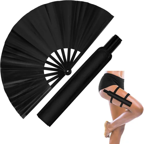 Vista 9 de Ventilador de mano plegable grande de 13 pulgadas con funda para hombres y mujeres, para Edm Music Rave Festival Line Dancing Party