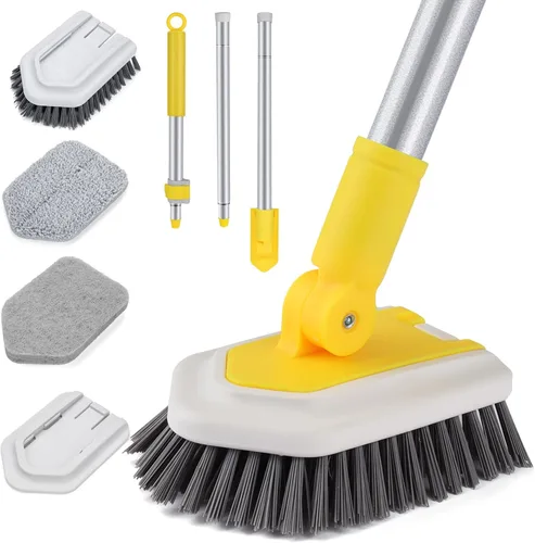 Vista 7 de Lalafancy Cepillo de Limpieza para Ducha con Cabezal de Bloqueo, Cepillo Fregador de Bañera y Azulejos 3 en 1 con Mango Largo Extensible de 50