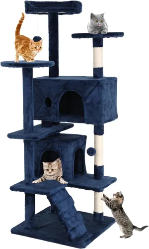 Vista 10 de Muebles para gatos de varios niveles de 54 pulgadas Torre Condominio Casa para gatos de interior - Ashy