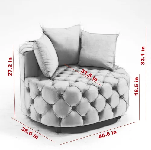 Vista 3 de HMFULE Silla de ocio moderna tapizada de terciopelo, silla giratoria con ruedas móviles y 3 almohadas para sala de estar (negro)