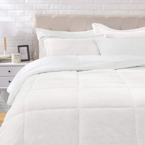Vista 24 de Amazon Basics - Juego de ropa de cama de 3 piezas, Micromink Sherpa, ultrasuave, edredón cálido para todas las estaciones, tamaño Full/Queen, negro