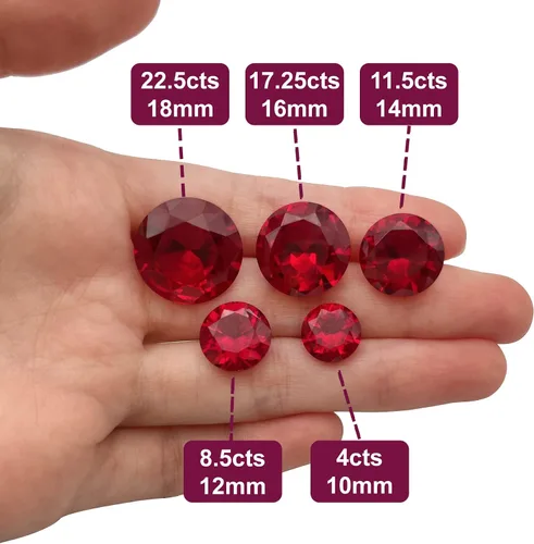 Vista 5 de Gryrigns Redondo Brillante Suelto Sintético Rubí Piedra Roja Corindón Piedra Preciosa Corte Facetado 3A VVS (4cts-22.5cts)
