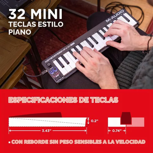 Vista 2 de M-AUDIO Keystation Mini 32 MK3 controlador de teclado MIDI USB con 32 teclas mini sensibles a la velocidad y software de grabación incluido