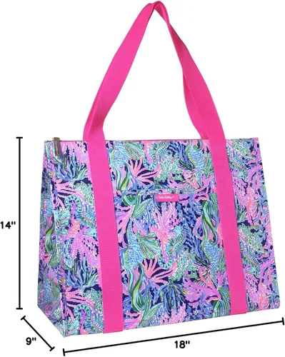 Vista 5 de Lilly Pulitzer Bolsa de compras de mercado aislada de gran tamaño reutilizable con interior aislado térmico