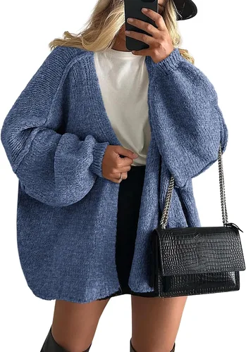 Vista 17 de PRETTYGARDEN Suéteres tipo cárdigan de gran tamaño para mujer Albaricoque