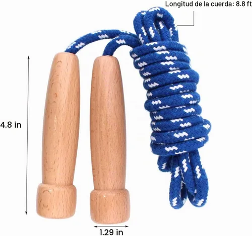 Vista 4 de Cuerda de saltar de 8.8 pies para mujeres, hombres y niños, cuerda de salto con mango de madera