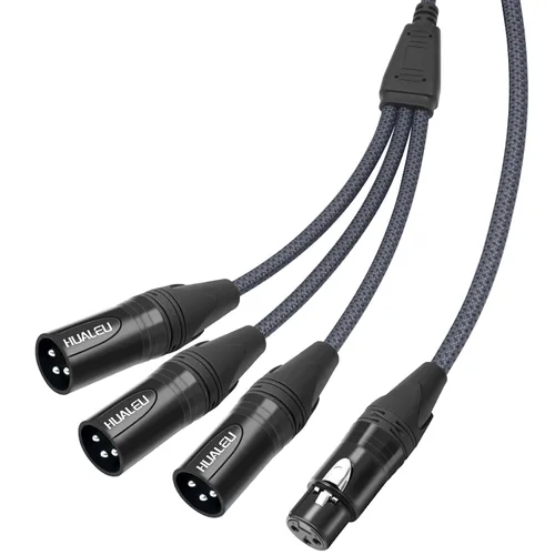 Vista 7 de Cable divisor en Y de 3 pines XLR hembra a 3 machos, cable divisor XLR de 3 vías, equilibrio de 1 hembra a 3 macho, cable de audio para micrófono