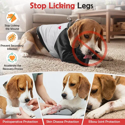 Vista 5 de Lukovee Traje de recuperación para perros – Protector de codo acolchado para dejar de lamer, manga larga para mascotas, macho, hembra, perro