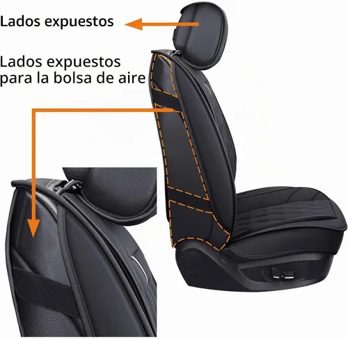 Vista 4 de 2 fundas de asiento delantero de capitán, impermeables, de piel, ajuste 2 piezas delanteras/negras.