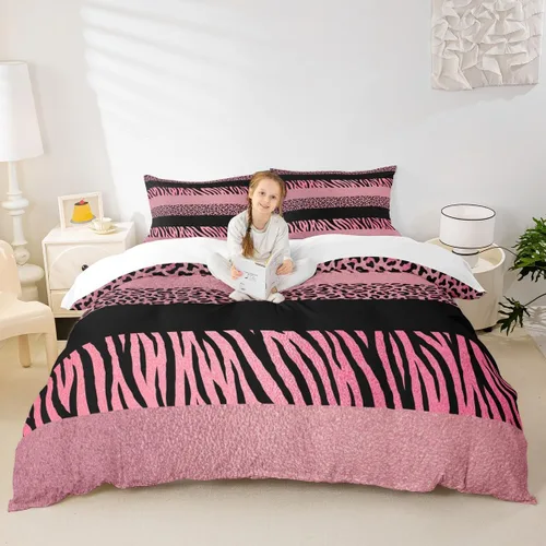 Vista 36 de Juego de funda de edredón para niños con estampado de leopardo, tamaño individual, juego de ropa de cama de moda de piel de guepardo abstracto