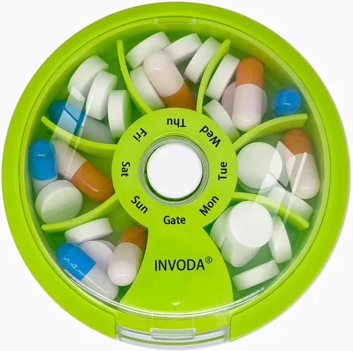 Vista 18 de 12 PIEZAS INVODA - Organizador semanal de pastillas con 7 compartimentos, pastillero giratorio para medicación diaria y vitaminas - Estuche portátil