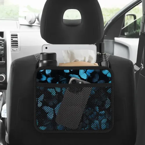 Vista 4 de Organizador de asiento trasero de automóvil, de piel sintética, organizador colgante con bolsillos, a prueba de fugas, bolsa de basura colgante