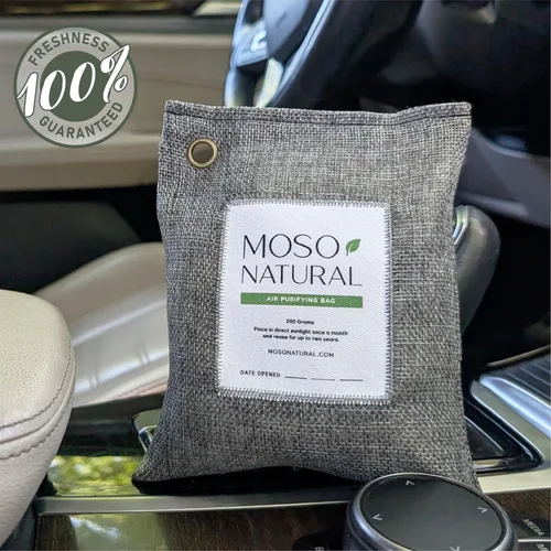 Vista 3 de Moso Natural, bolsa purificadora de aire Elimina olores de autos, armarios, baños y zonas de mascotas Juego de 4 unidades de color carbón, de 200 g