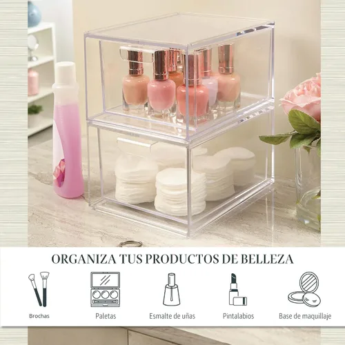 Vista 4 de STORi Audrey - Cajones organizadores apilables de plástico transparente Juego de 2 piezas Organiza cosméticos y suministros de belleza en un