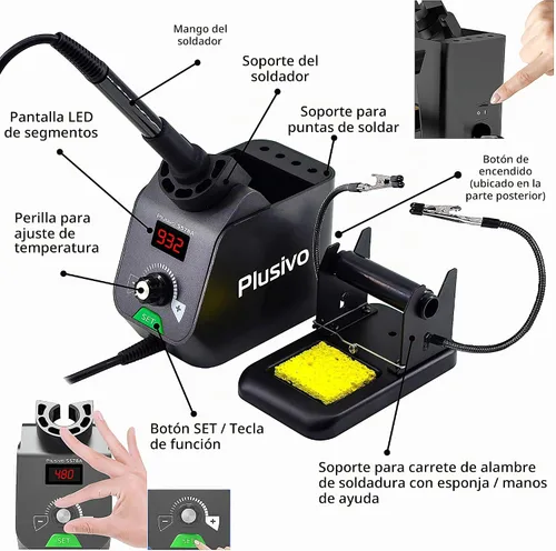 Vista 3 de Kit de estación de soldador, pantalla digital, manos de ayuda de 60 W, 5 puntas de soldadura, cable de soldadura, conversión de multímetro digital