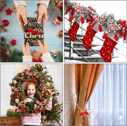 Vista 7 de DIYASY Lazos para Guirnaldas de Escalera, 12 Piezas Lazos Decorativos Rojos y Blancos para Barandillas de Escaleras Lazos de Torsión Envolturas