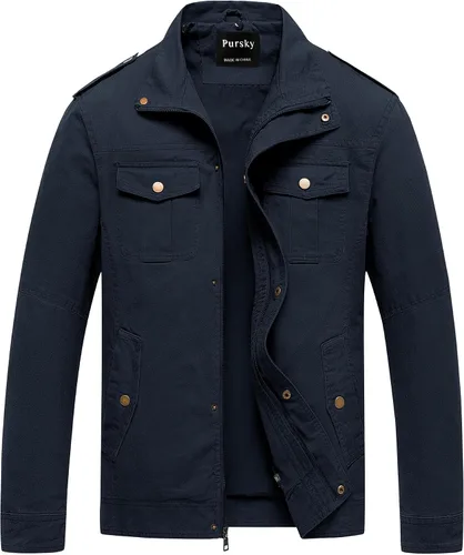 Vista 17 de Pursky Chaqueta Militar de Hombre Chaqueta de Algodón Lavado Casual con Capucha de Lienzo Abrigo de Otoño