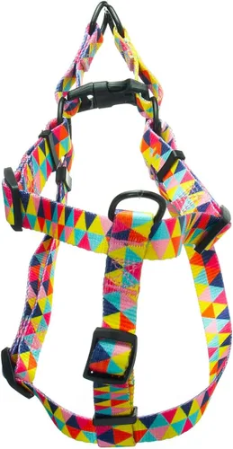 Vista 3 de Arnés para perro hembra, bonito patrón geométrico de triángulos geométricos, hebilla de liberación rápida, cuello halter ajustable para perros