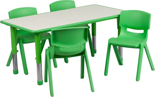Vista 6 de Flash Furniture Emmy - Juego de mesa rectangular de plástico azul ajustable con 4 sillas, 23.625 pulgadas de ancho x 47.25 pulgadas de largo